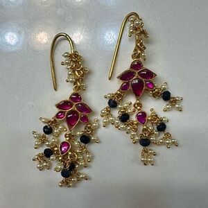 Elegant Gold and Pink Floral Earrings